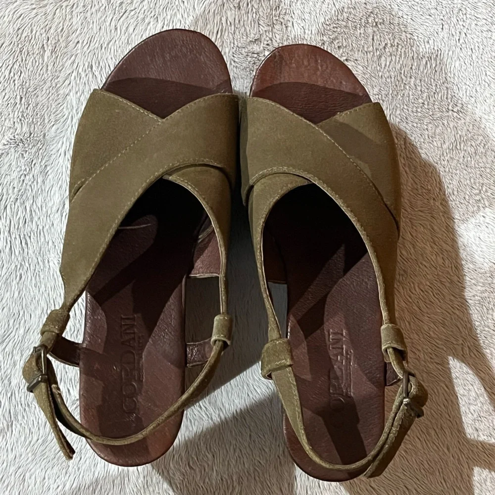 Cordani Josie Olive Green Suede Leather Wedge Platform Sandals